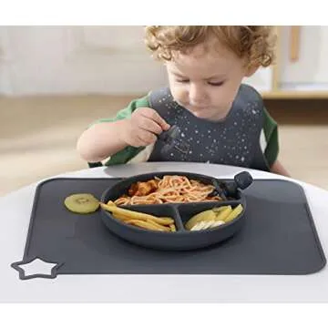 Blissbury Silicone Plate for Baby, Suction Grip Baby Dish Bowl, Dishwasher Microwave Safe Plates for Toddler and Kid - with Fork and Spoons