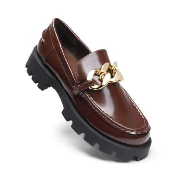 DREAM PAIRS Womens Loafers, Business Dressy Casual Lug Sole Stylish Shoes - Comfortable Cute Chunky Heel - Slip on Ladies Office Daily Work Travel Wear Cute Loafers Burgundy, Size 7.5 SDLS2210W-NEW