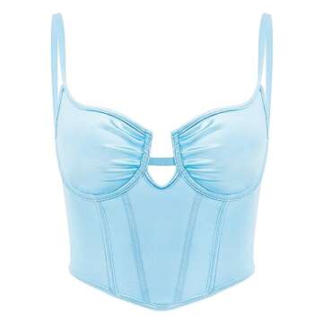 Mocure Women's Satin Bustier Corset Sexy Deep V Neck Fish Boned Spaghetti Strap Party Crop Top Rave ...