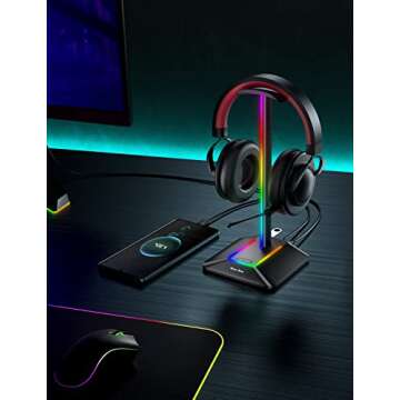 RGB Headphone Stand with USB Charging Ports - New bee