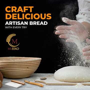 10 Inch Bread Banneton Proofing Basket,Rising Dough Baking Bowl,Proving Baskets for Sourdough Bread Making Starter Kit with Bread Lame, Dough Scraper & Cloth Liner Easy to Clean Natural Rattan Basket