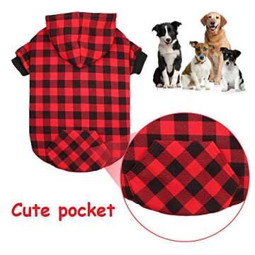 Red Plaid Dog Hoodie Sweater for Dogs Pet Clothes with Hat and Pocket（XXL）