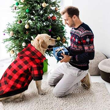 Red Plaid Dog Hoodie Sweater for Dogs Pet Clothes with Hat and Pocket（XXL）