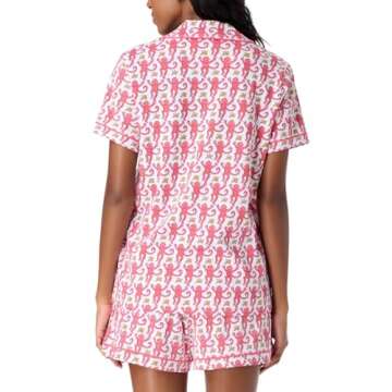 Zelbuck Womens Pajamas Set 2 Piece Button Down Monkey Bunny Shorts Set Y2k Roller Dupes Rabbit Preppy Loungewear Pjs Pink