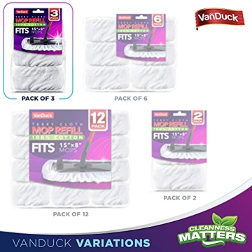 VanDuck 100% Cotton Terry Mop Pads 3-Pack for All Floors