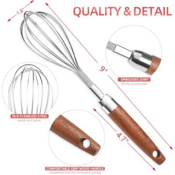 Stainless Steel Wire Whisk for Cooking- Wooden Handle Kitchen Multi Function Non Stick Balloon Whisk...