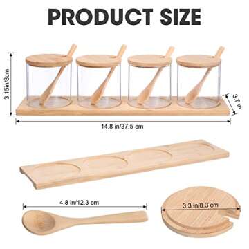 Zubebe 8 Pcs 10 oz Clear Glass Seasoning Jar with Wooden Lid and Spoon Adorable Sugar Condiment Jar ...