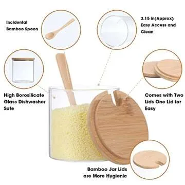 Zubebe Glass Seasoning Jar Set with Bamboo Spoon 8 Pcs