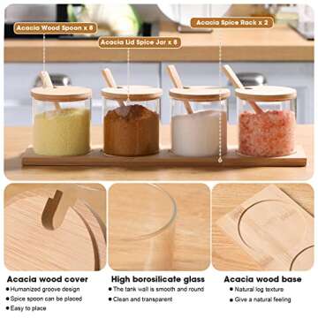 Zubebe 8 Pcs 10 oz Clear Glass Seasoning Jar with Wooden Lid and Spoon Adorable Sugar Condiment Jar Canisters Pot Set Bath Salt Storage Jar Sugar Container Box for Home Cafe Kitchen