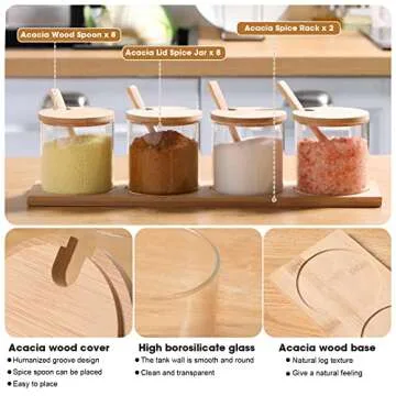 Zubebe Glass Seasoning Jar Set with Bamboo Spoon 8 Pcs