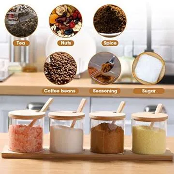 Zubebe Glass Seasoning Jar Set with Bamboo Spoon 8 Pcs