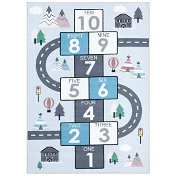 SAFAVIEH Kids Playhouse Collection Area Rug - 5'5" x 7'7", Grey & Blue, Non-Shedding Machine Washable & Slip Resistant Ideal for High Traffic Areas for Boys & Girls in Playroom, Bedroom (KPH226F)