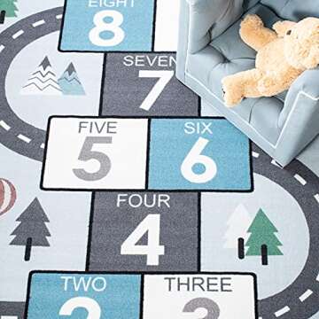 SAFAVIEH Kids Playhouse Collection Area Rug - 5'5" x 7'7", Grey & Blue, Non-Shedding Machine Washable & Slip Resistant Ideal for High Traffic Areas for Boys & Girls in Playroom, Bedroom (KPH226F)