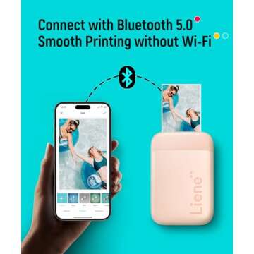 Liene Pink 2x3 Instant Portable Printer with 50 Zink Adhesive Paper