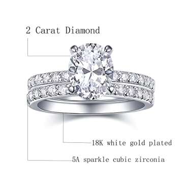 AONED Wedding rings Engagement ring For Women Fake Engagement Wedding Rings Set Womens Women's Wedding Band 2CT Carat Cubic Ziornia Ring CZ Cheap Oval Promise Rings For Her, Size 7