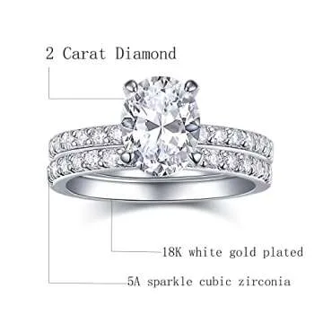 AONED Wedding rings Engagement ring For Women Fake Engagement Wedding Rings Set Womens Women's Wedding Band 2CT Carat Cubic Ziornia Ring CZ Cheap Oval Promise Rings For Her, Size 7