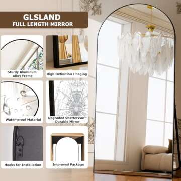 GLSLAND-38x77 inch Arched Full Length Mirror - Floor Mirrors Aluminum Alloy Frame Full Body Dressing Mirror for Bedroom Living Room,Black