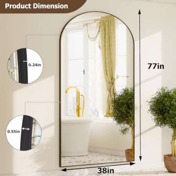 GLSLAND-38x77 inch Arched Full Length Mirror - Floor Mirrors Aluminum Alloy Frame Full Body Dressing Mirror for Bedroom Living Room,Black