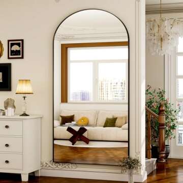 GLSLAND-38x77 inch Arched Full Length Mirror - Floor Mirrors Aluminum Alloy Frame Full Body Dressing Mirror for Bedroom Living Room,Black