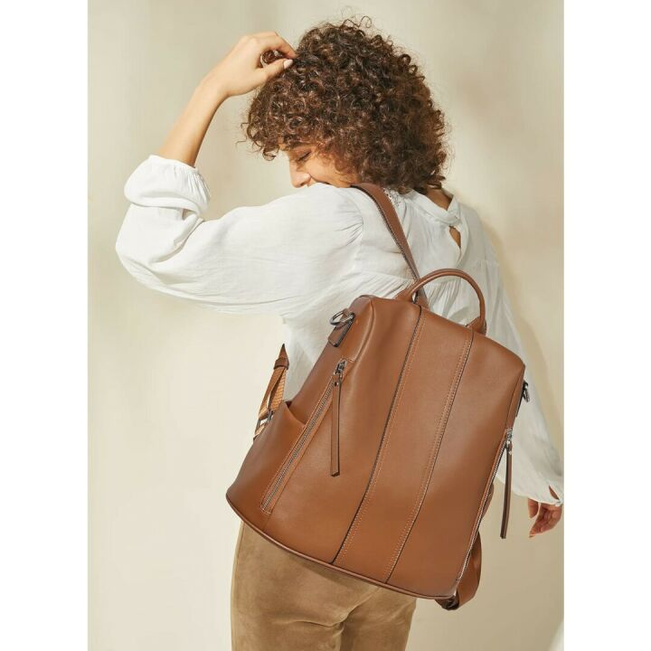 S-ZONE Leather Antitheft Backpack Purse for Women