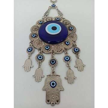 Erbulus Turkish Glass Flower Design Blue Evil Eye Wall Hanging Ornament - Metal Home Decor - Turkish...