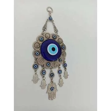 Erbulus Turkish Glass Flower Design Blue Evil Eye Wall Hanging Ornament - Metal Home Decor - Turkish Amulet - Protection and Good Luck Charm Gift in a Box