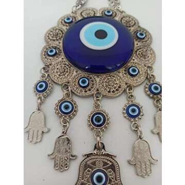 Erbulus Turkish Glass Flower Design Blue Evil Eye Wall Hanging Ornament - Metal Home Decor - Turkish Amulet - Protection and Good Luck Charm Gift in a Box