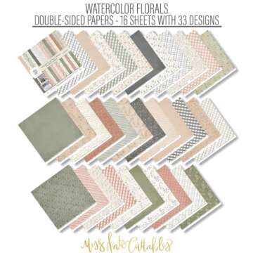 Pattern Paper Pack - Watercolor Florals - 12x12 Scrapbook Paper 12x12 Floral Scrapbook Card Making Crafting Scrapbooking - by Miss Kate Cuttables