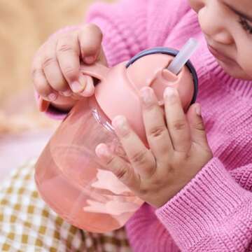 Tommee Tippee Starter Straw Cup, Easy Transition Toddler Cup For 6 Months+, 10oz, with Silicone Weighted Straw and Easy-Hold Handles, Pack of 2, Pink