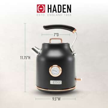 Haden Dorset 1.7 Liter Stainless Steel Electric Kettle, Hot Water Kettle with 360-Degree Base and Auto Shutoff, Black & Copper