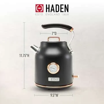 Haden Dorset 1.7 Liter Stainless Steel Electric Kettle, Hot Water Kettle with 360-Degree Base and Auto Shutoff, Black & Copper