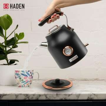 Haden Dorset 1.7 Liter Stainless Steel Electric Kettle, Hot Water Kettle with 360-Degree Base and Auto Shutoff, Black & Copper