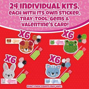 Set of 24 Valentines Cards for Kids Classroom - Valentine's Day Pet Diamond Painting Kits for Kids School - Each Valentines Gift Includes Animal Gem Craft Kit & Card for Boys Girls Classroom Exchange
