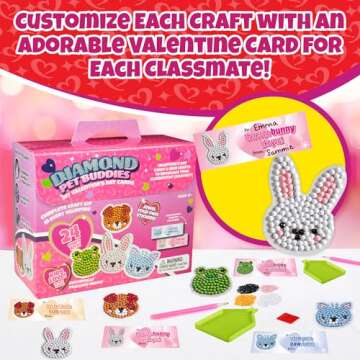 Set of 24 Valentines Cards for Kids Classroom - Valentine's Day Pet Diamond Painting Kits for Kids School - Each Valentines Gift Includes Animal Gem Craft Kit & Card for Boys Girls Classroom Exchange