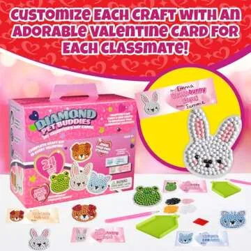 Set of 24 Valentines Cards for Kids Classroom - Valentine's Day Pet Diamond Painting Kits for Kids School - Each Valentines Gift Includes Animal Gem Craft Kit & Card for Boys Girls Classroom Exchange