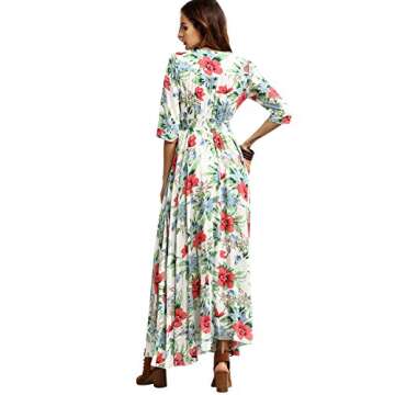 Milumia Women's Button Up Split Floral Print Flowy Party Maxi Dress X-Large White_Green
