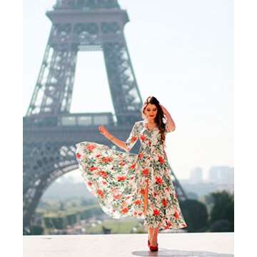 Milumia Women's Button Up Split Floral Print Flowy Party Maxi Dress X-Large White_Green