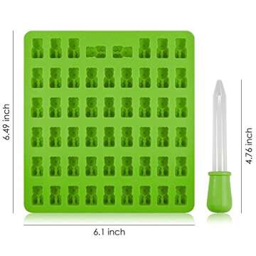 AIFUDA Silicone Candy Mold, 4 Pack Colorful Gummy Bear Mold with 4 Dropper for DIY Candy, Jelly, Cookie, Chocolate, Flavored Ice - 53 Cavities per Tray