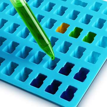 AIFUDA Silicone Candy Mold, 4 Pack Colorful Gummy Bear Mold with 4 Dropper for DIY Candy, Jelly, Cookie, Chocolate, Flavored Ice - 53 Cavities per Tray