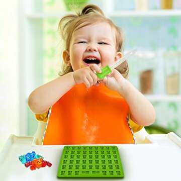 AIFUDA Silicone Candy Mold, 4 Pack Colorful Gummy Bear Mold with 4 Dropper for DIY Candy, Jelly, Cookie, Chocolate, Flavored Ice - 53 Cavities per Tray