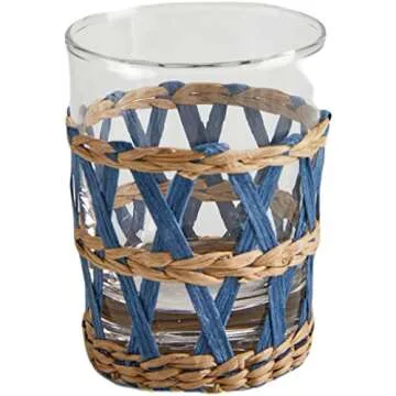 Tableau Rattan Glass Holder Set - 4 Dishwasher Safe Drinking Glasses for Unique Table Decor