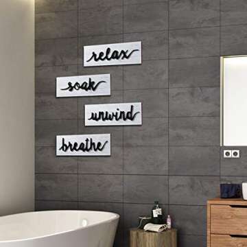 Jetec 4 Pcs Bathroom Wall Art Farmhouse Wall Decors Relax Soak Unwind Breathe Rustic Bathroom Wooden...