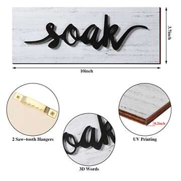 Jetec 4 Pcs Bathroom Wall Art Farmhouse Wall Decors Relax Soak Unwind Breathe Rustic Bathroom Wooden Signs Funny Vintage Wooden Decor for Laundry Room(White)