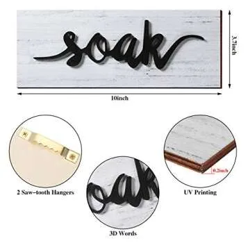 Jetec 4 Pcs Bathroom Wall Art Farmhouse Wall Decors Relax Soak Unwind Breathe Rustic Bathroom Wooden Signs Funny Vintage Wooden Decor for Laundry Room(White)