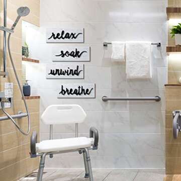 Jetec 4 Pcs Bathroom Wall Art Farmhouse Wall Decors Relax Soak Unwind Breathe Rustic Bathroom Wooden Signs Funny Vintage Wooden Decor for Laundry Room(White)