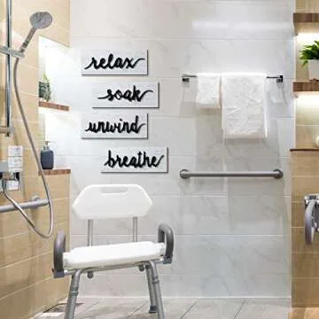 Jetec 4 Pcs Bathroom Wall Art Farmhouse Wall Decors Relax Soak Unwind Breathe Rustic Bathroom Wooden Signs Funny Vintage Wooden Decor for Laundry Room(White)