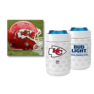 Bud Light & NFL Licensed Kansas City Chiefs Stainless Steel Can Koozy - Vacuum Sealed Can Cooler for 12 oz Regular Cans - 1 Pack: 2 Sided Beverage Apparel Design - Holiday, Tailgating, Bars or BBQ