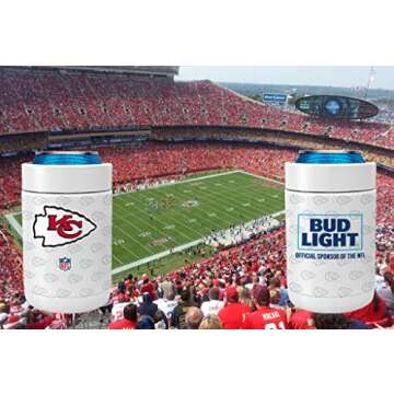 Bud Light & NFL Licensed Kansas City Chiefs Stainless Steel Can Koozy - Vacuum Sealed Can Cooler for 12 oz Regular Cans - 1 Pack: 2 Sided Beverage Apparel Design - Holiday, Tailgating, Bars or BBQ
