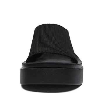 Athlefit Women's Slip On Platform Sandals Comfortable Open Toe Flatform Chunky Black Sandals Size 6.5