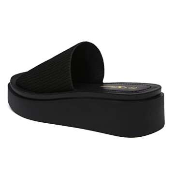 Athlefit Women's Slip On Platform Sandals Comfortable Open Toe Flatform Chunky Black Sandals Size 6.5